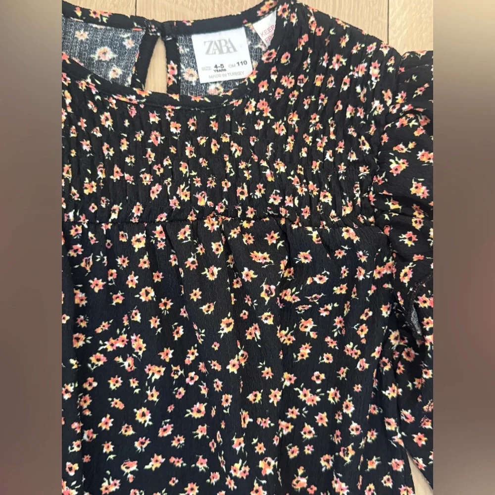 ZARA Girls Black Floral Spring Dress - 4~5 years